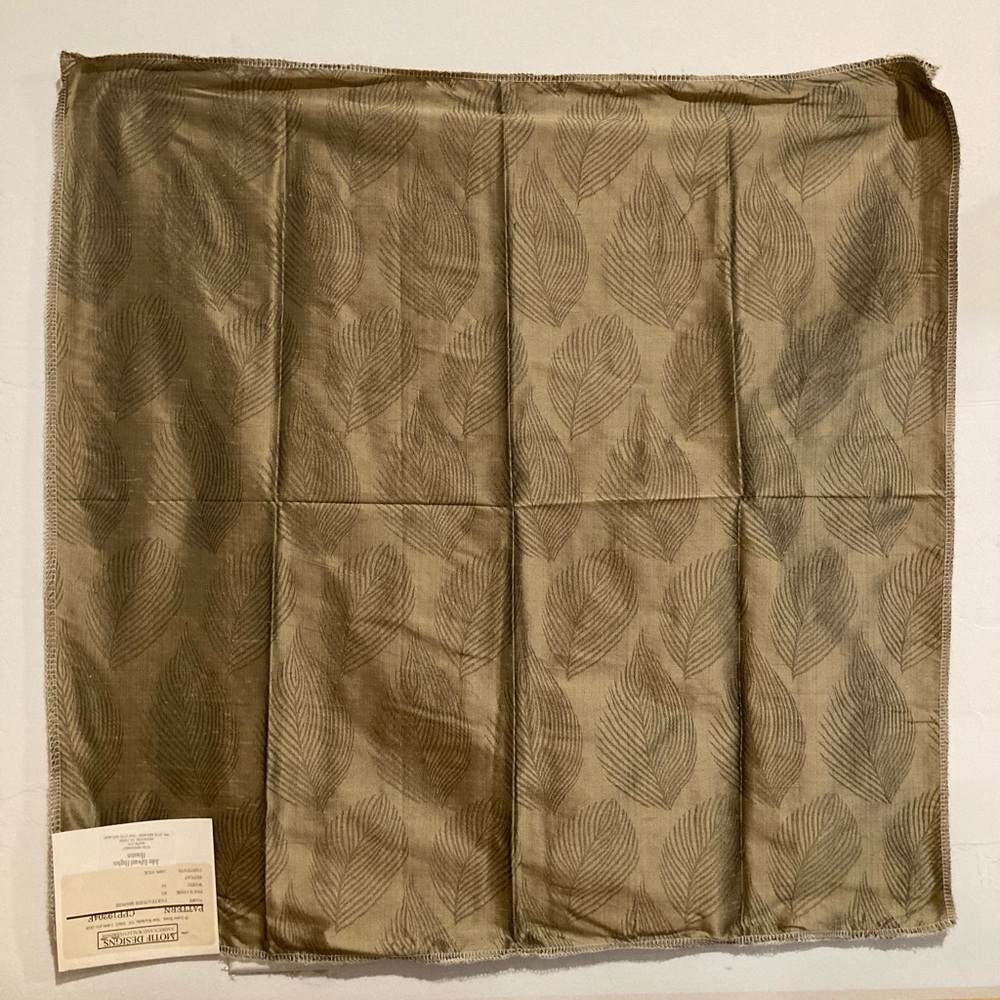 Motif Designs 100% Silk Fabric Swatch Bronze Feather Pattern 24”x24” 2000s Vtg - Picture 2 of 15